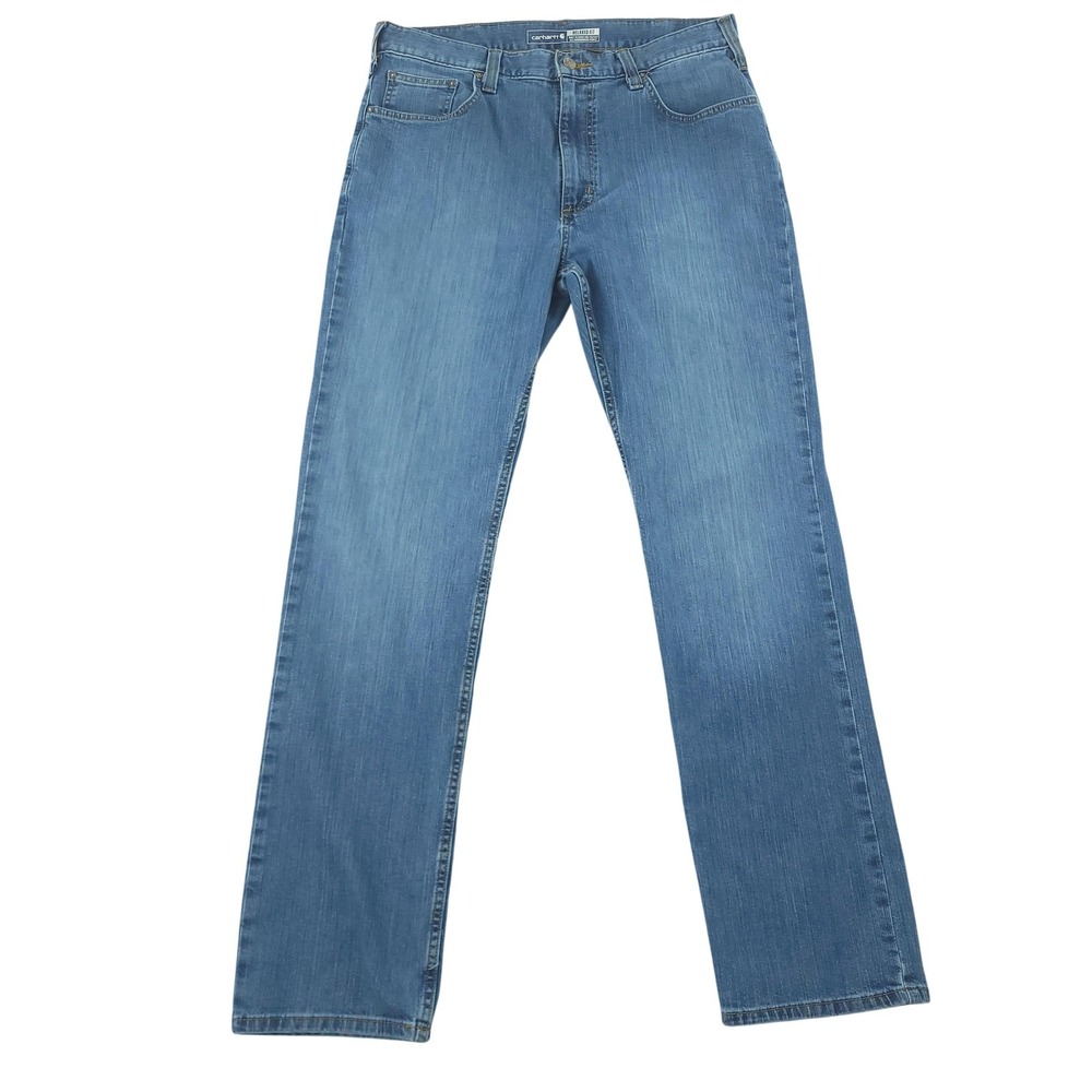 Carhartt Rugged Flex Jeans Mens 35x34 Blue Medium Wash Relaxed Straight Denim